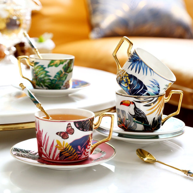 Jungle Ceramic European Light Luxury Hand Painted Cup And Saucer Suit