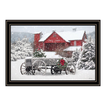 Lori Deiter Tree Farm Wagon Black Framed Wall Art - Rustic Home Decor