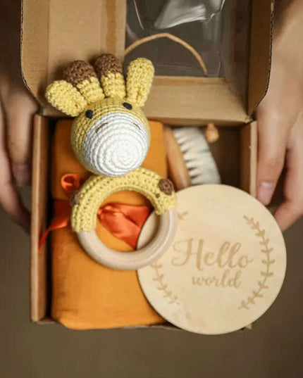 Adorable Baby Gift Set: Cotton Bath Towel, Crochet Rattle, and Accessories for Kids