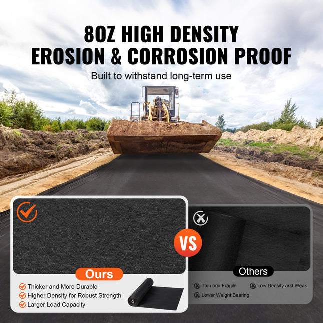 VEVOR 6x100FT Non-Woven Geotextile Fabric - Durable Weed Control Cover