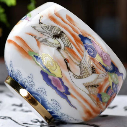 White Porcelain Single-cup Teacup Teacup High-grade Crane And Mutton F