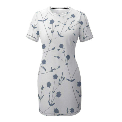 Elegant White Short Sleeve Wrap Dress with Crew Neck