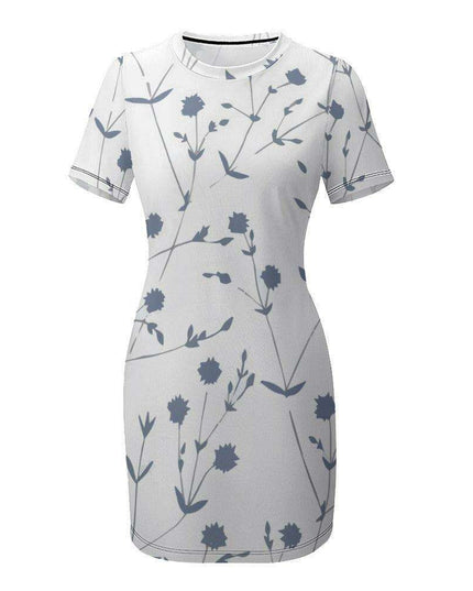 Elegant White Short Sleeve Wrap Dress with Crew Neck