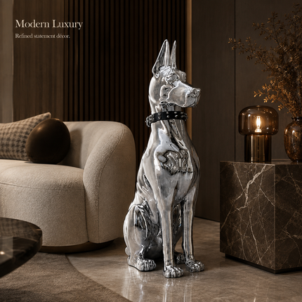 Oversized Electroplated Great Dane Floor Sculpture — Studded Collar Detail Sculptures & Statues modern-floor-decoration-electroplating-dog-porch-tv-cabinet-next-to-the-living-room-high-grade-ornaments-statue-home-accessories-1 Home & Garden > Decor > Sculptures & Statues