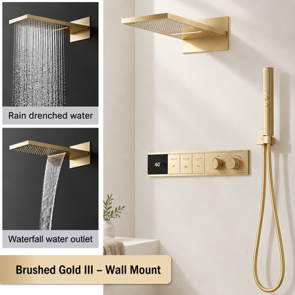 LED Digital Thermostatic Shower Set with Ceiling Rain Head & Slide Bar