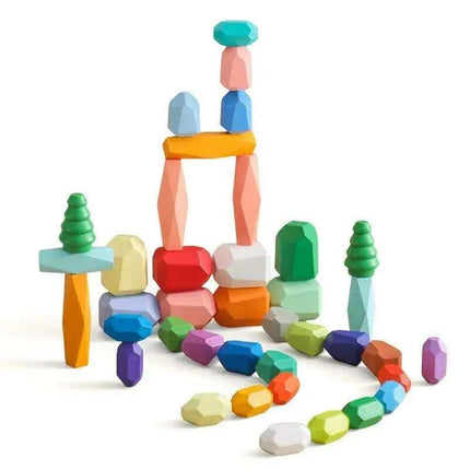 Colorful Wooden Building Blocks Kit for Creative Learning and Logical Development