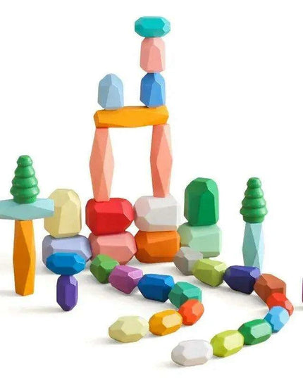 Colorful Wooden Building Blocks Kit for Creative Learning and Logical Development