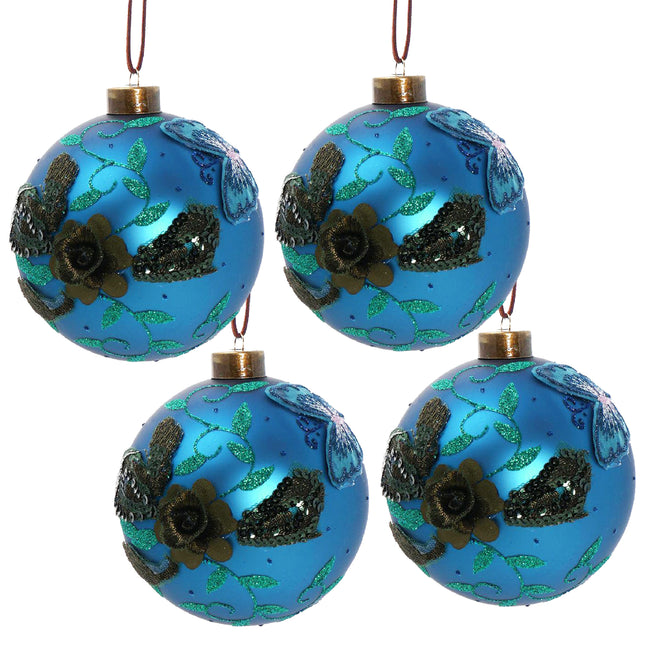 Room & Decor Set of 4 Blue Glass Christmas Ball Ornaments, 4.7" Decora