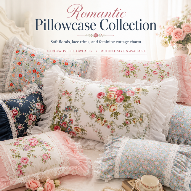 JullietteDream Luxury Ruffle Lace Pillow Covers - 2pcs Pastoral Print