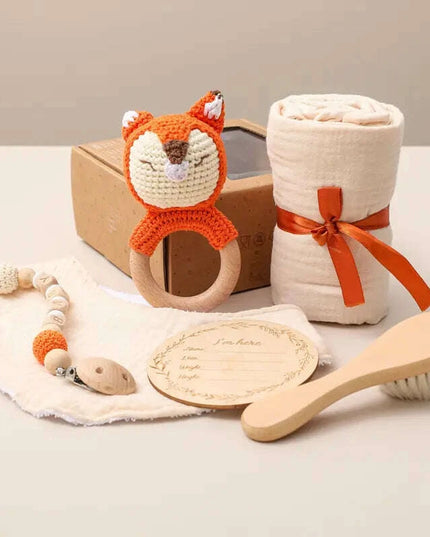 Adorable Baby Gift Set: Cotton Bath Towel, Crochet Rattle, and Accessories for Kids