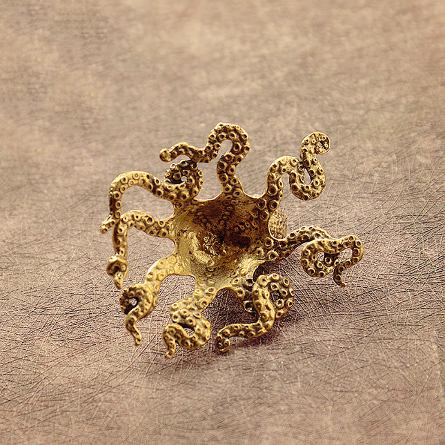 Peekaboo Studio Brass Octopus Ornament - Unique Tea Pet for Tabletop D