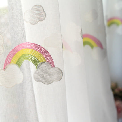 Peekaboo Studio Pastoral Embroidery Rainbow Cotton Gauze Curtain - Lig