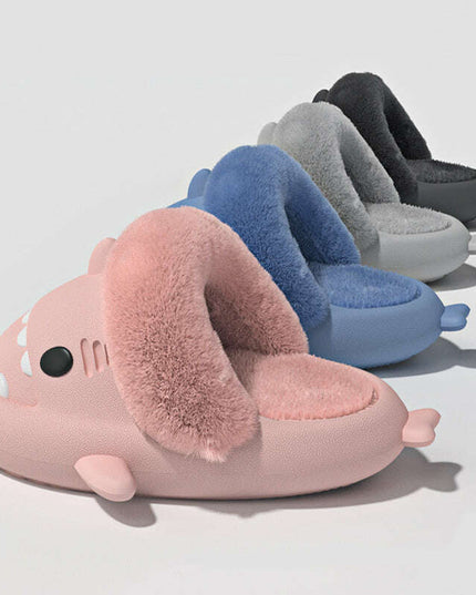 Cozy Shark Plush Slippers for Couples - Detachable Warm Fuzzy House Shoes