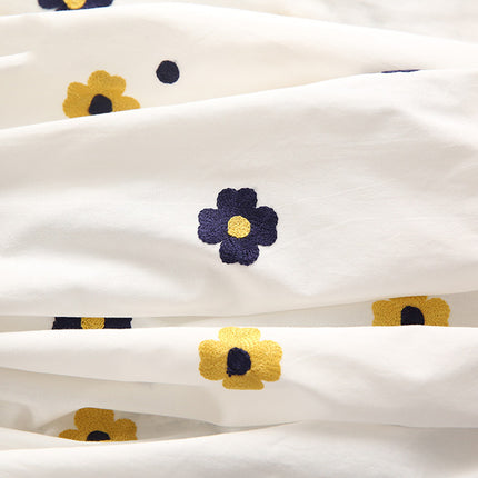 Embroidered Cotton Fabric | Blue Flower, 5 Colourways, 150cm Wide
