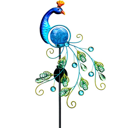 Peekaboo Studio Metal Peacock Solar Garden Lamp with Colorful LED Ligh