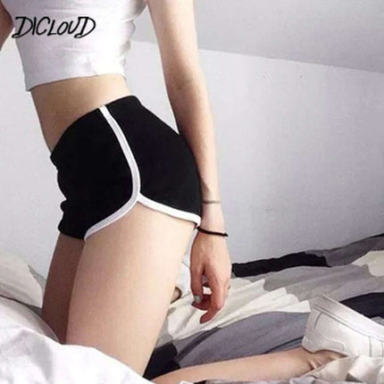Chic High-Waisted Casual Shorts for Women - Fashionable Black and White Harajuku Style for Beachwear 2024