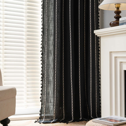 Peekaboo Studio Black and White Jacquard Curtain Rod Set, Pocket Style