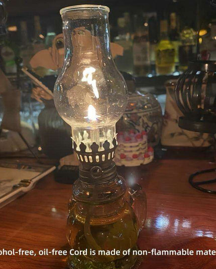 2-Pack Vintage Glass Kerosene Lanterns - Classic Oil Lamps for Ambient Tabletop Lighting