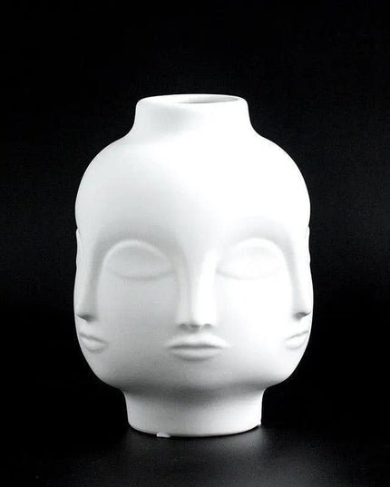 Elegant White Ceramic Face Vase - Modern Home Accent Decor Piece