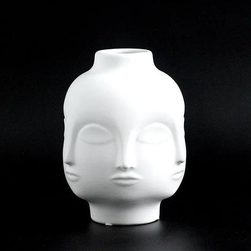Elegant White Ceramic Face Vase - Modern Tabletop Decor