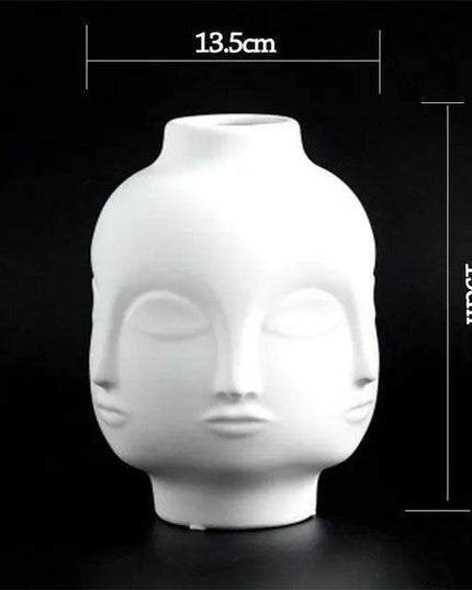 Elegant White Ceramic Face Vase - Modern Home Accent Decor Piece