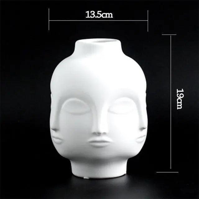 Elegant White Ceramic Face Vase - Modern Home Accent Decor Piece