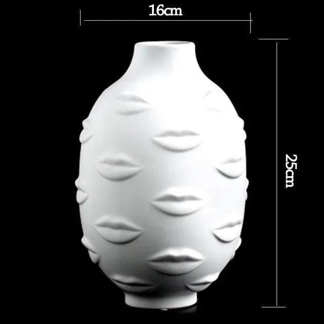 Elegant White Ceramic Face Vase - Modern Home Accent Decor Piece