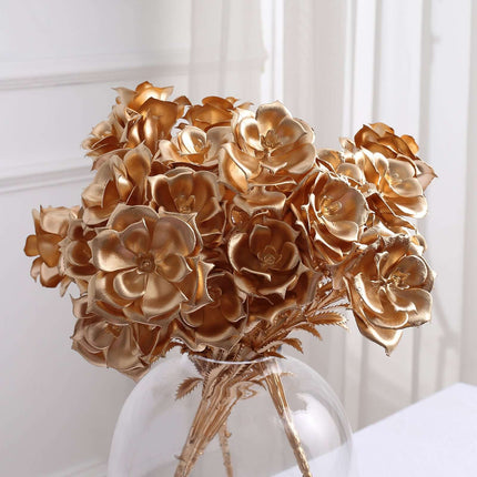 AliKopy 2-Pack Metallic Gold Artificial Rose Bouquet - 17" Luxurious D