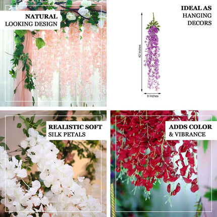 AliKopy 42" Blush Silk Wisteria Flower Garland - 5 Full Strands