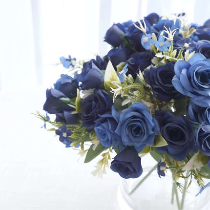 AliKopy 12" Navy Blue Real Touch Silk Rose Bouquet - 4 Bushes, Faux Br
