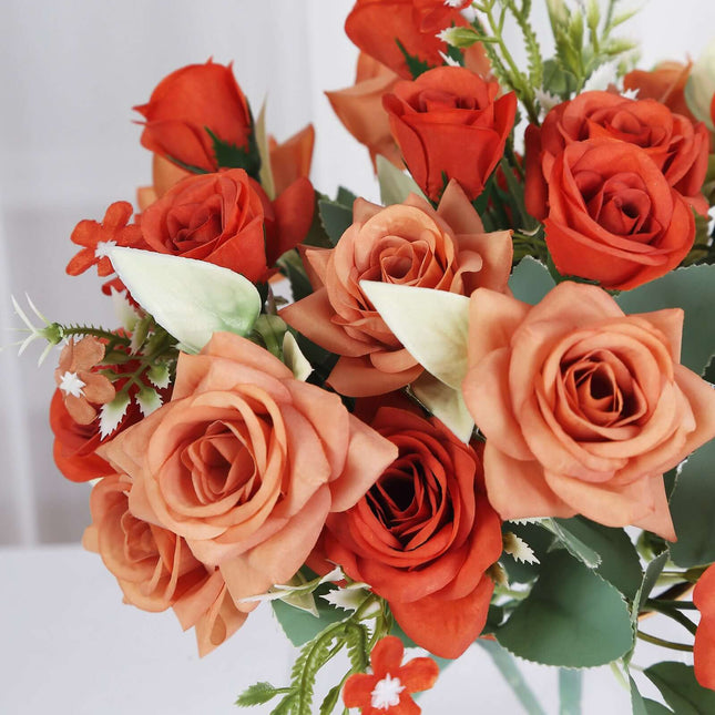 AliKopy 12" Terracotta Real Touch Silk Rose Bouquet - 4 Bushes, Faux B