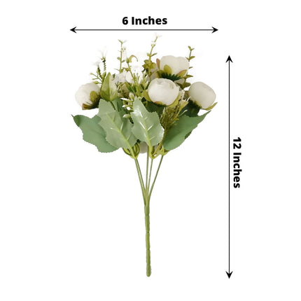 AliKopy 4 Pack 12" Ivory Ranunculus Silk Flower Bouquets - Realistic F