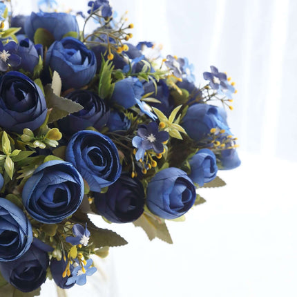 AliKopy 4 Pack 12" Navy Blue Silk Ranunculus Bridal Bouquets, Realisti