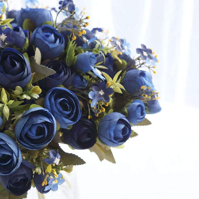 AliKopy 4 Pack 12" Navy Blue Silk Ranunculus Bridal Bouquets, Realisti