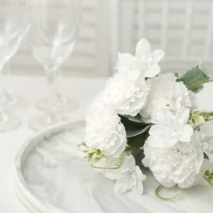 AliKopy 3 Pack 14" White Silk Carnation Bouquets - Realistic Faux Flow