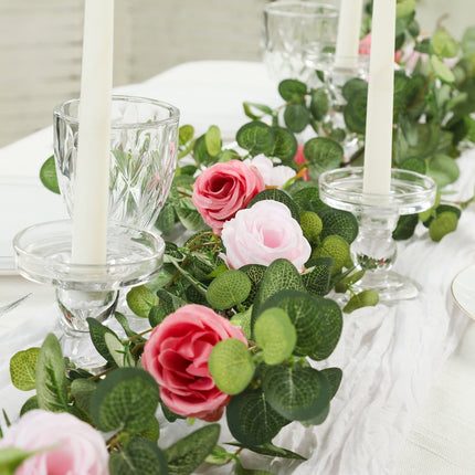 AliKopy 6ft Eucalyptus Garland with Blush Silk Roses & Durable Design