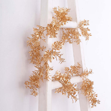 AliKopy 6ft Metallic Gold Artificial Boxwood Leaf Garland - Versatile