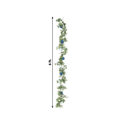 AliKopy 6ft Eucalyptus Garland with Royal & Light Blue Silk Roses