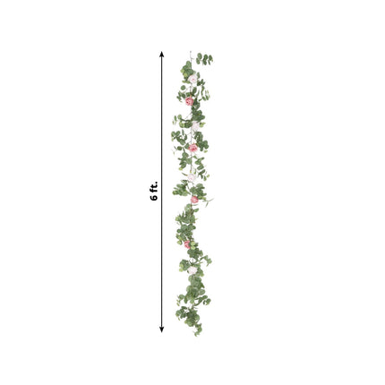 AliKopy 6ft Eucalyptus Garland with Blush Silk Roses & Durable Design