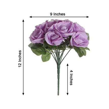 AliKopy 12" Lavender Lilac Velvet-Like Artificial Rose Bouquet, Realis