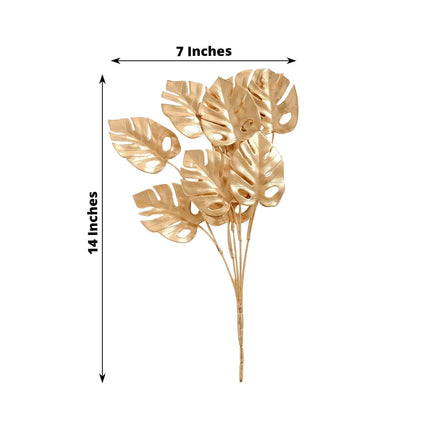 AliKopy 4-Pack Metallic Gold Artificial Monstera Leaves - 14" Decor