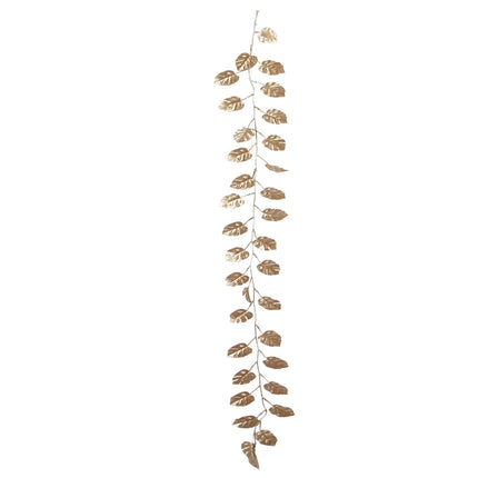 AliKopy 7ft Metallic Gold Monstera Leaf Vine - Faux Tropical Garland