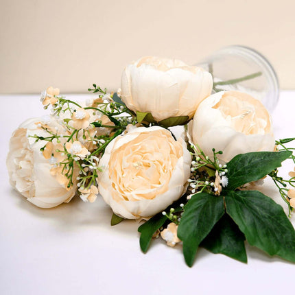 AliKopy 10-Pack Beige Artificial Peony Flower Heads - 3" Faux Florals