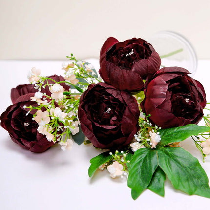 AliKopy 10-Pack Burgundy Artificial Peony Flower Heads - 3" Faux Bloom
