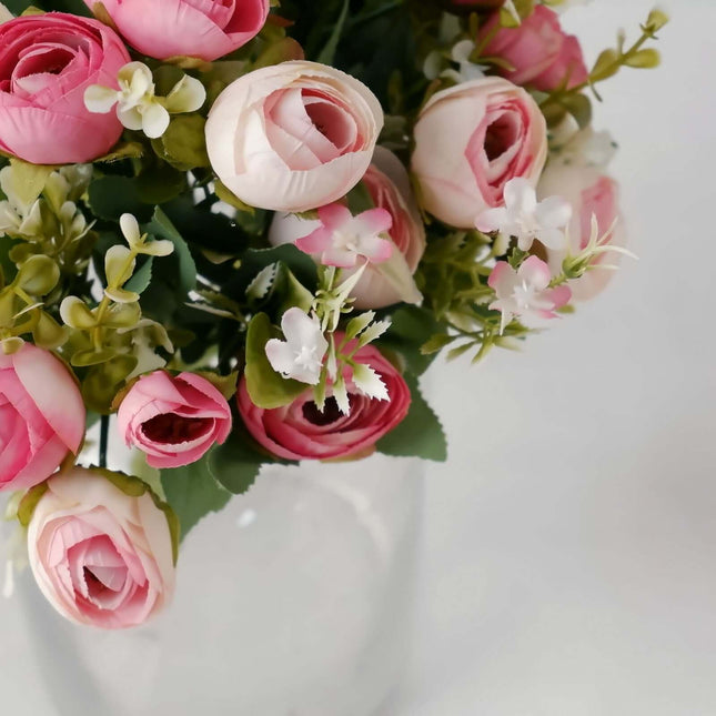 AliKopy 4 Pack 12" Pink Ranunculus Silk Flower Bouquets - Realistic &