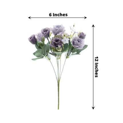 AliKopy 12" Lavender Lilac Real Touch Silk Rose Bouquet, Faux Bridal F