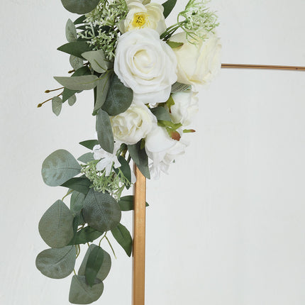 AliKopy Set of 2 White Silk Rose Floral Arrangements with Eucalyptus -