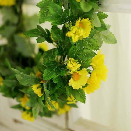 AliKopy 5.5ft Yellow Artificial Daisy Magnolia Leaf Garland - Durable,
