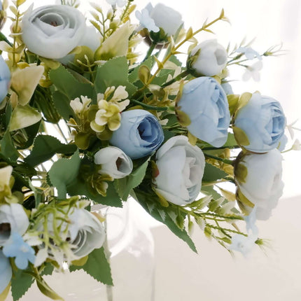 AliKopy 4 Pack 12" Artificial Dusty Blue Ranunculus Bridal Bouquets, R