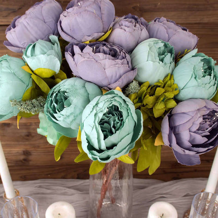 AliKopy 2 Pack Dusty Blue Peony Wedding Bouquets - Faux Silk Arrangeme